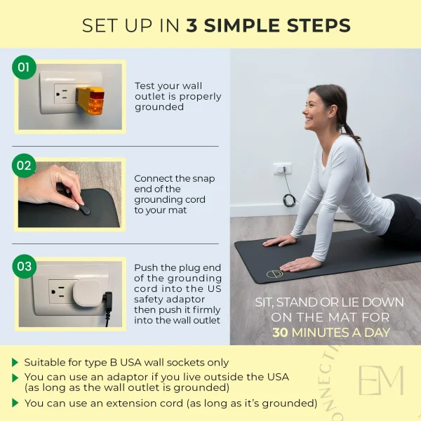 Setup info and woman doing a yoga pose on one.