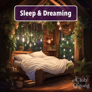 Hey beautiful, cozy bedroom with hanging crystals and lights with the words: sleep and dreaming